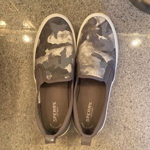 Sperry Top Sider metallic camo slip ons